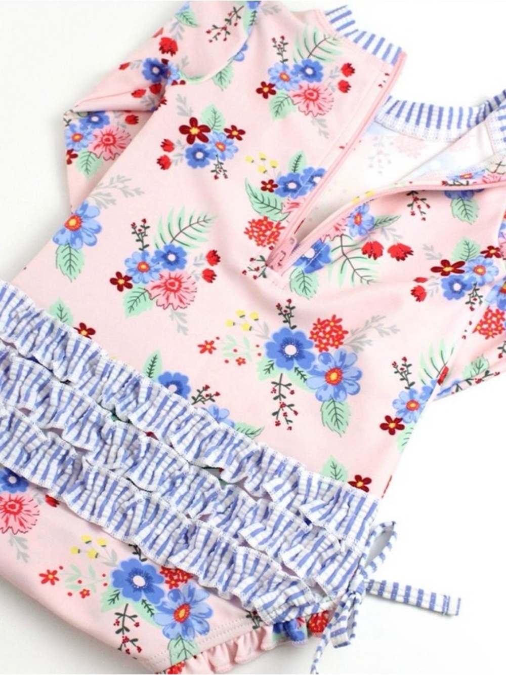 RuffleButts Rash Guard Swimsuit Girl 3-6M Pink Floral UPF50 One Piece - Picture 3 of 13